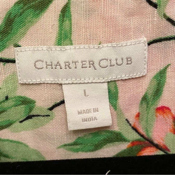 CHARTER CLUB Women Floral Linen Blend Button Long Sleeve Shirt Size Large - Picture 6 of 9